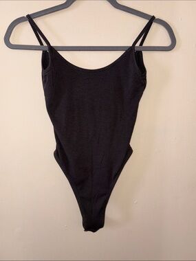 Grey Ribbed Scoop Neck Bodysuit
